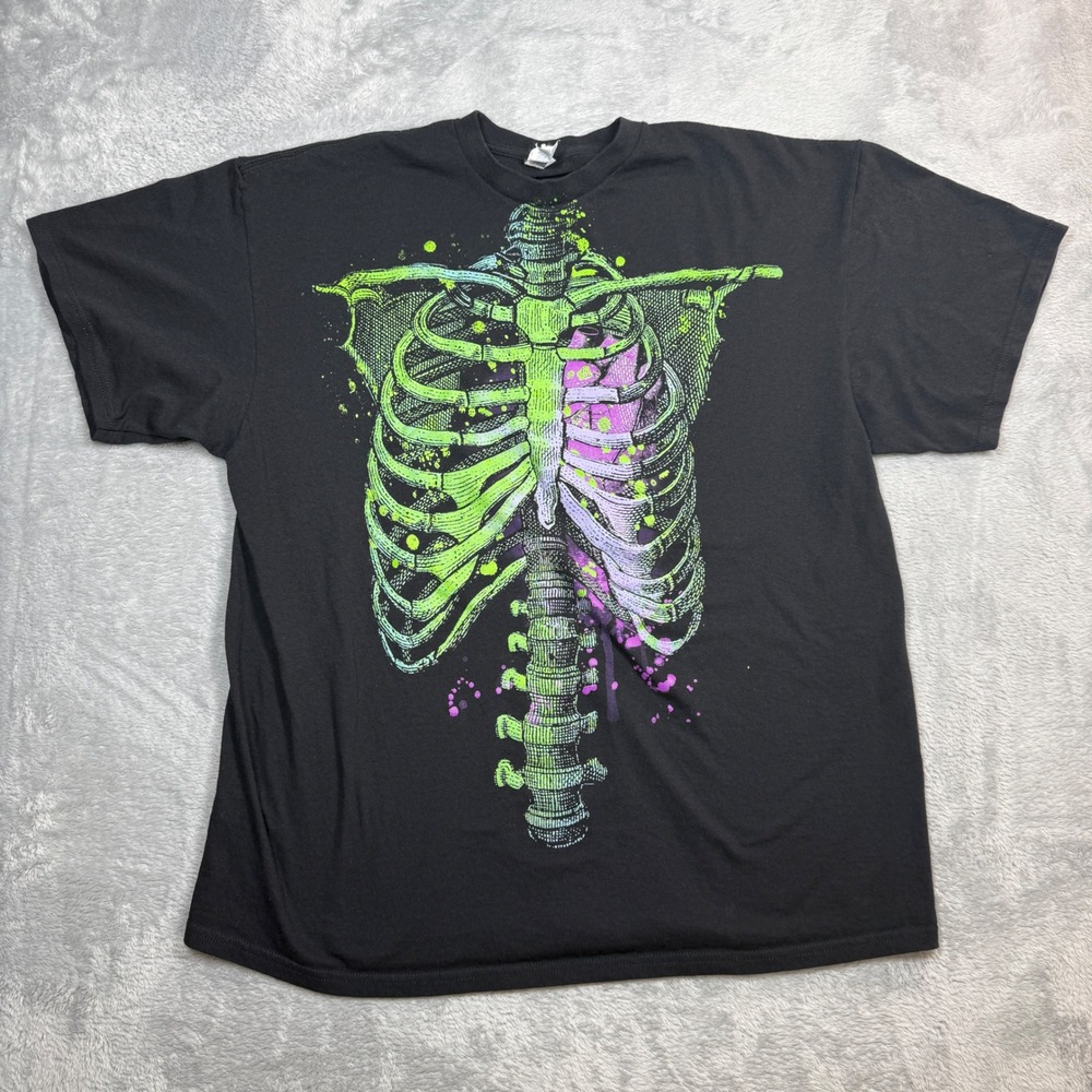 Delta Pro Weight Skeleton Rib Cage T Shirt Mens 2XL Black Neon Emo Scene Y2K